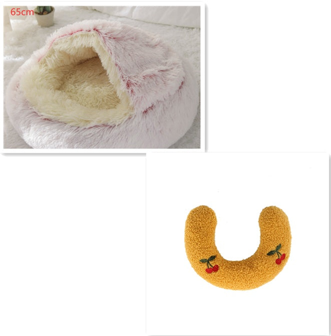 Pet Bed 2 In 1 Round Plush Warm Soft Sleeping House