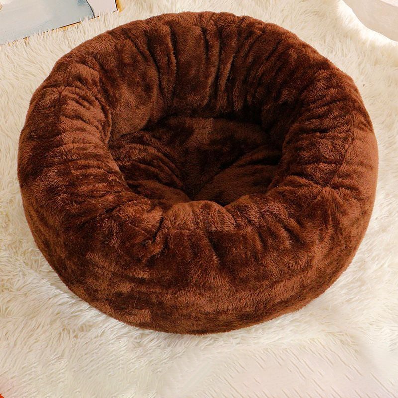 Pet Bed Donut Round Plush Fluffy Warm Cushion Mat