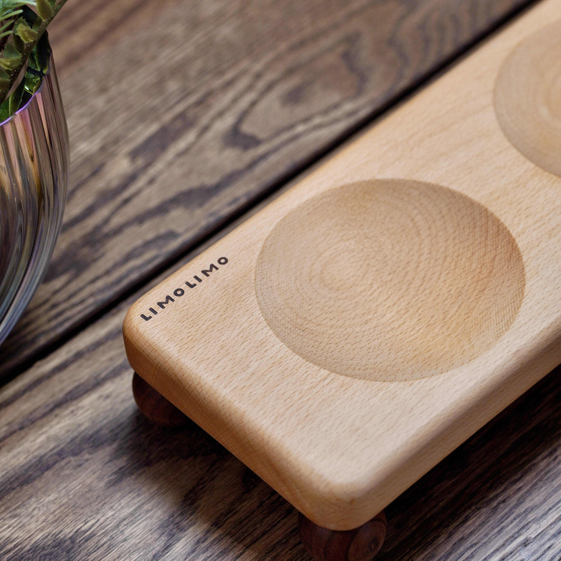 Solid Wood Ceramic Pet Feeding Bowl Set
