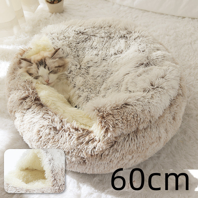 Pet Bed 2 In 1 Round Plush Warm Soft Sleeping House