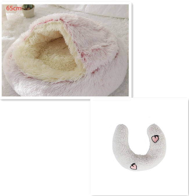 Pet Bed 2 In 1 Round Plush Warm Soft Sleeping House