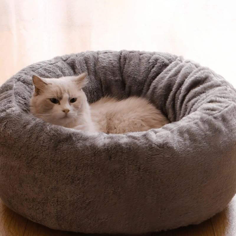 Pet Bed Donut Round Plush Fluffy Warm Cushion Mat