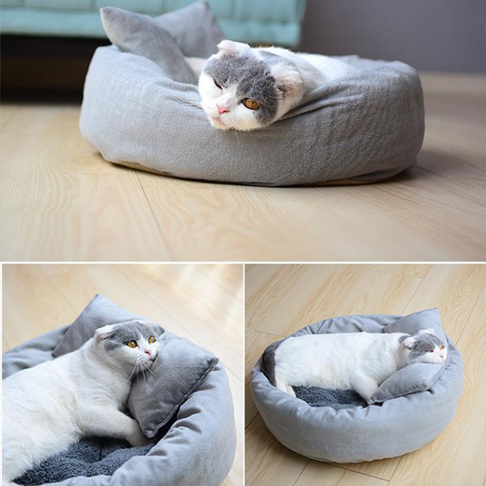 Pet Soft Round Sleeping Bed With Pillow And Mat