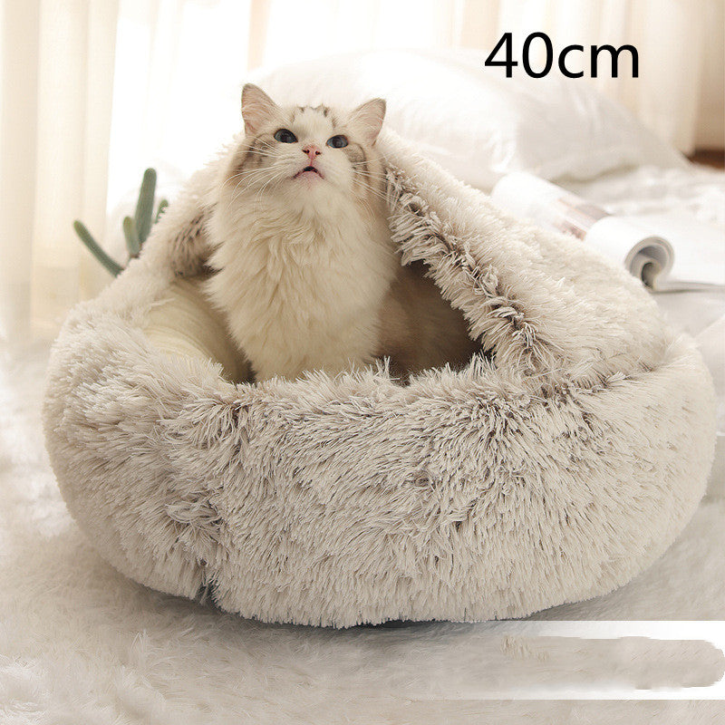 Pet Bed 2 In 1 Round Plush Warm Soft Sleeping House