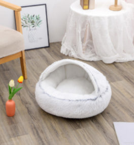 Pet Bed 2 In 1 Round Plush Warm Soft Sleeping House