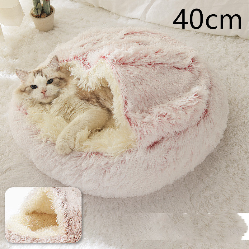 Pet Bed 2 In 1 Round Plush Warm Soft Sleeping House