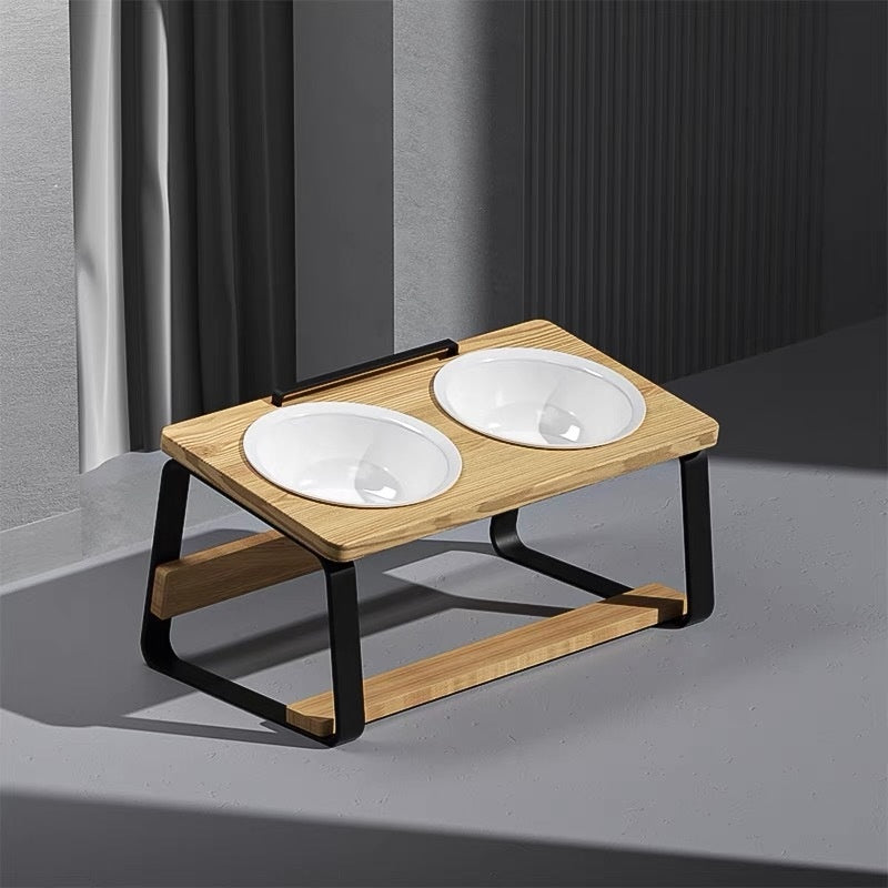 Ceramic Double Bowl Elevated Pet Feeding Stand