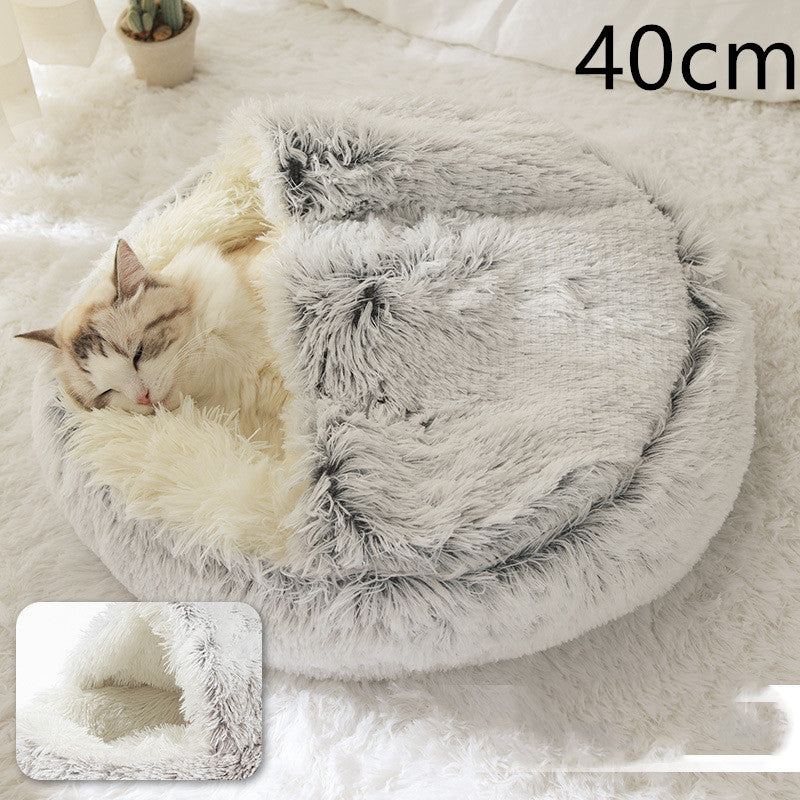 Pet Bed 2 In 1 Round Plush Warm Soft Sleeping House