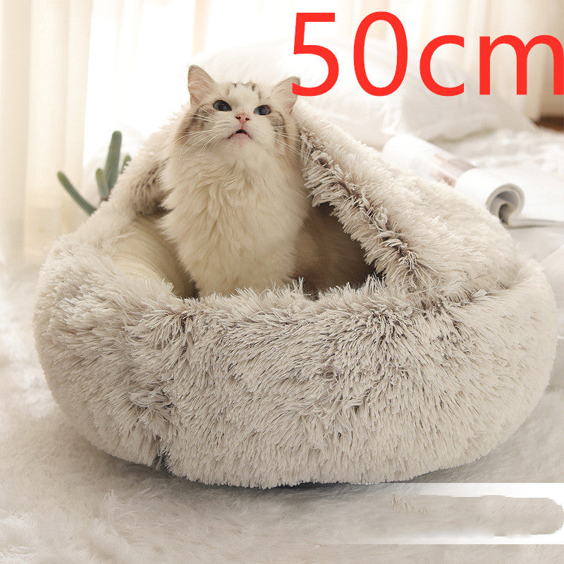 Pet Bed 2 In 1 Round Plush Warm Soft Sleeping House