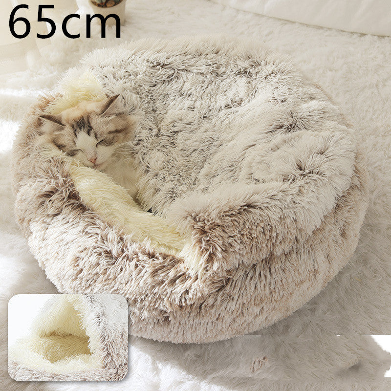 Pet Bed 2 In 1 Round Plush Warm Soft Sleeping House