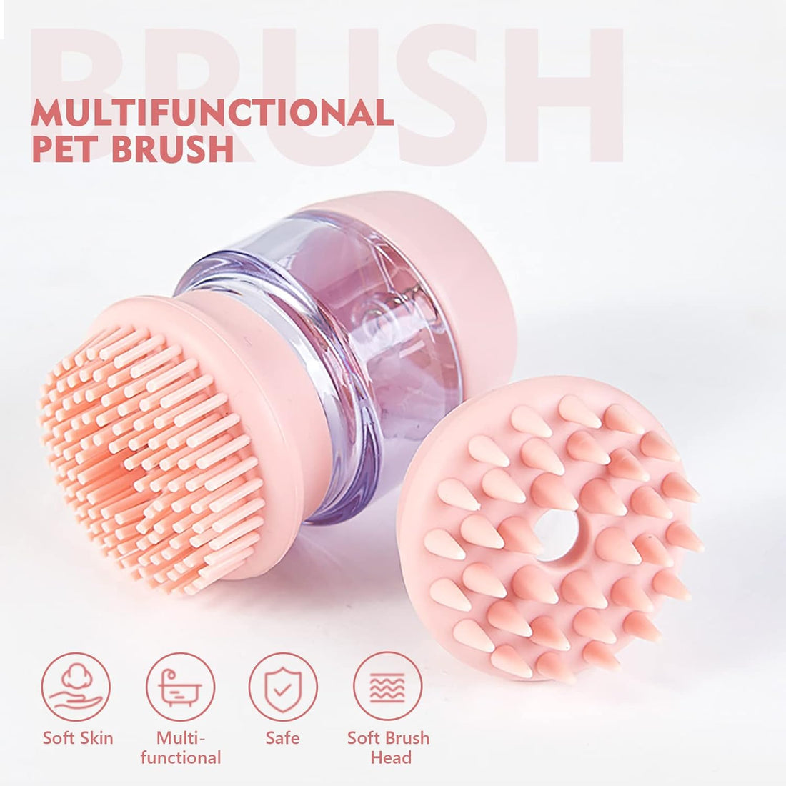 Pet Silicone Bath Brush Shampoo Dispenser Double Head Grooming Tool