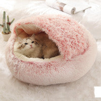 Pet Bed 2 In 1 Round Plush Warm Soft Sleeping House