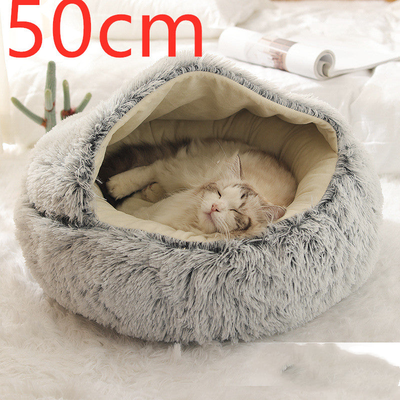 Pet Bed 2 In 1 Round Plush Warm Soft Sleeping House