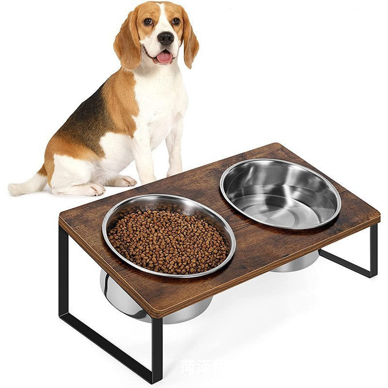 Pet Feeding Rack Iron And Wood Bowl Stand