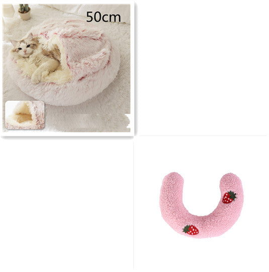 Pet Bed 2 In 1 Round Plush Warm Soft Sleeping House