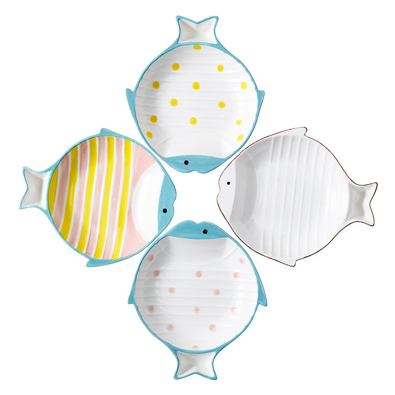 Pet Fish Shaped Ceramic Feeding Food Bowl