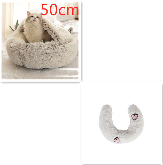 Pet Bed 2 In 1 Round Plush Warm Soft Sleeping House
