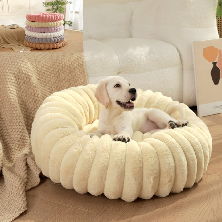 Pet Bed Round Plush Warm Long Hair Nest Winter Kennel
