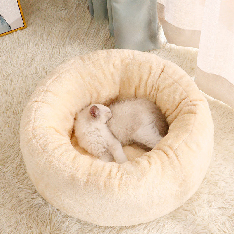 Pet Bed Donut Round Plush Fluffy Warm Cushion Mat