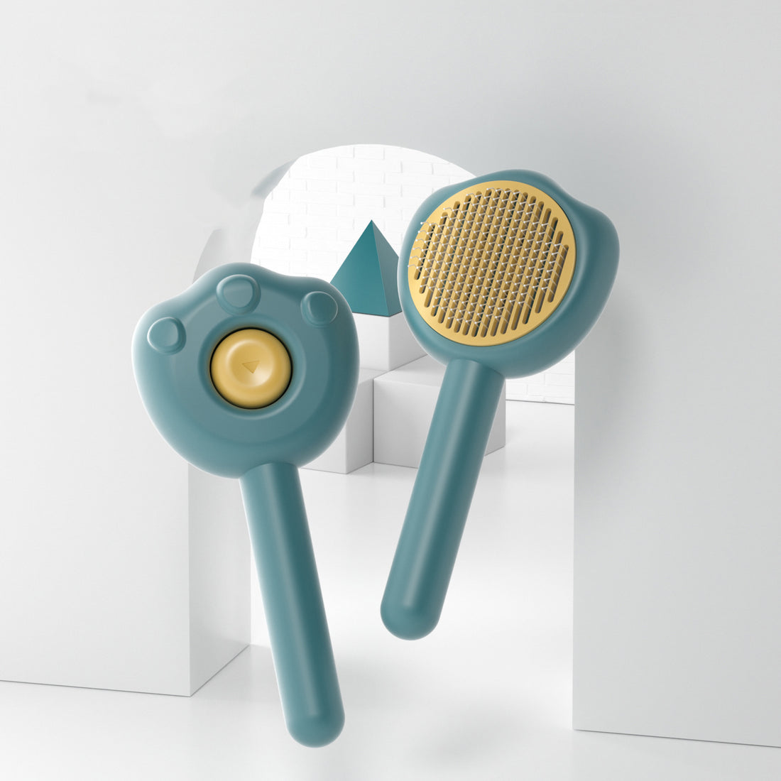 Pet Grooming Comb Self Cleaning Needle Brush Cute Handle Hair Remover Tool