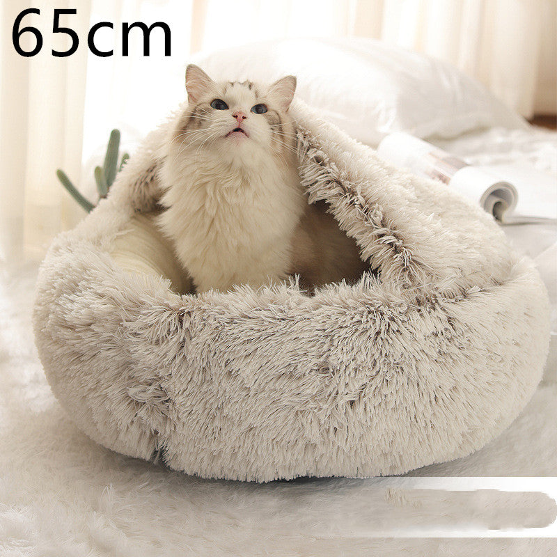 Pet Bed 2 In 1 Round Plush Warm Soft Sleeping House