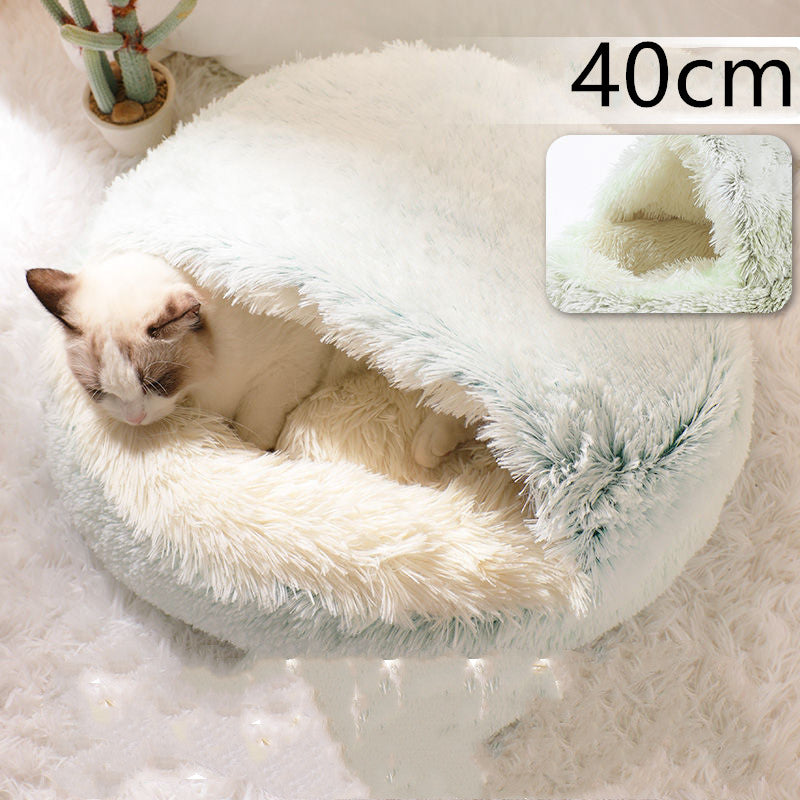 Pet Bed 2 In 1 Round Plush Warm Soft Sleeping House