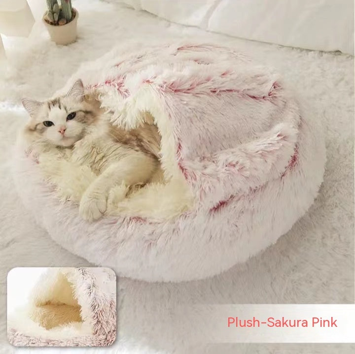 Pet Bed 2 In 1 Round Plush Warm Soft Sleeping House
