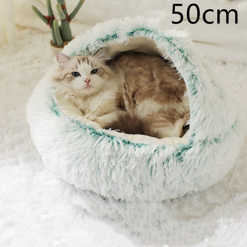 Pet Bed 2 In 1 Round Plush Warm Soft Sleeping House