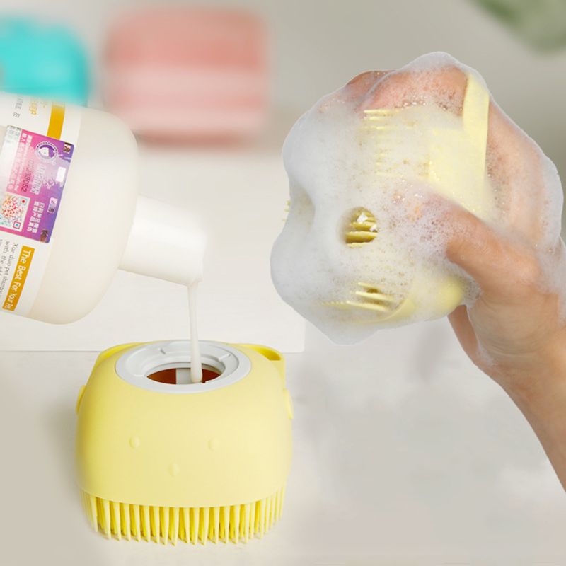Pet Silicone Bath Brush Shampoo Dispenser Grooming Scrubber Tool