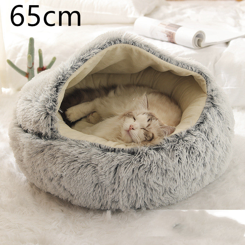 Pet Bed 2 In 1 Round Plush Warm Soft Sleeping House