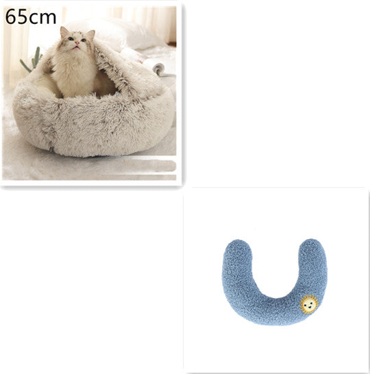 Pet Bed 2 In 1 Round Plush Warm Soft Sleeping House