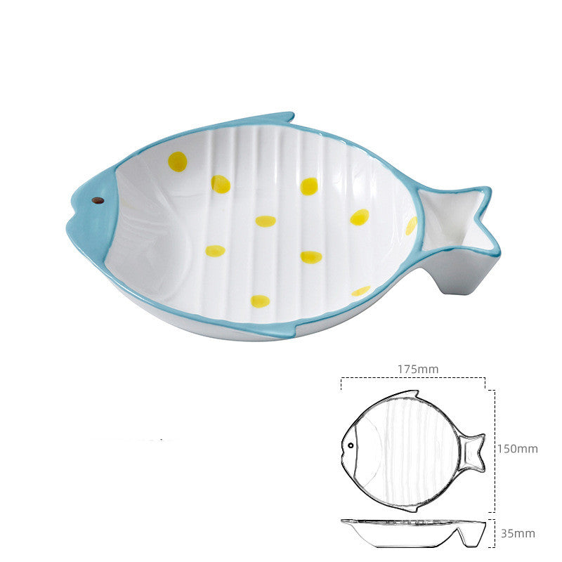 Pet Fish Shaped Ceramic Feeding Food Bowl