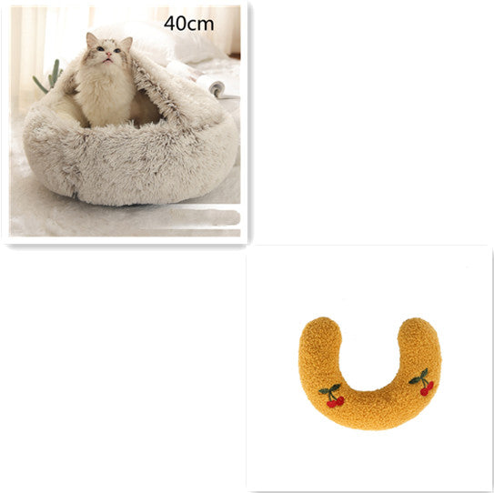 Pet Bed 2 In 1 Round Plush Warm Soft Sleeping House