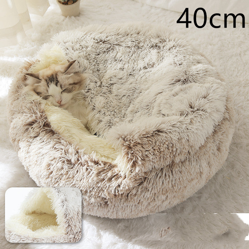 Pet Bed 2 In 1 Round Plush Warm Soft Sleeping House