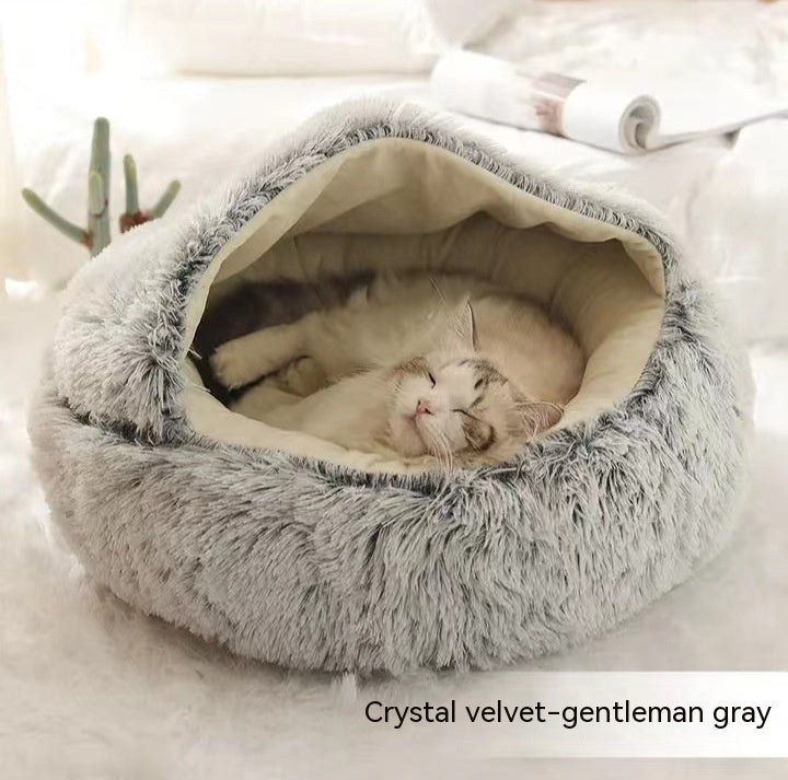 Pet Bed 2 In 1 Round Plush Warm Soft Sleeping House