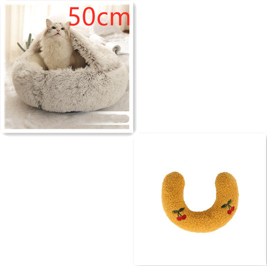 Pet Bed 2 In 1 Round Plush Warm Soft Sleeping House