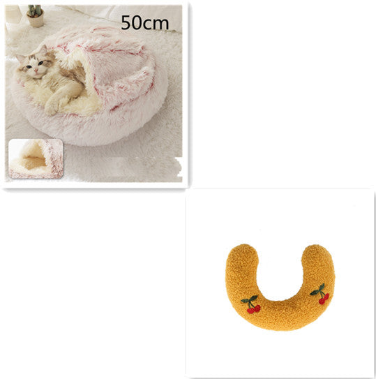 Pet Bed 2 In 1 Round Plush Warm Soft Sleeping House