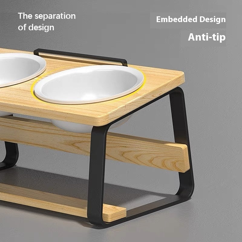 Ceramic Double Bowl Elevated Pet Feeding Stand