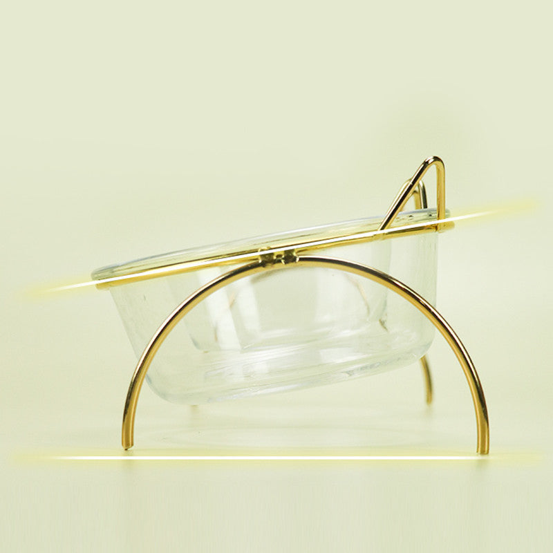 Pet Glass Feeding Bowl With Metal Stand For Food And Water