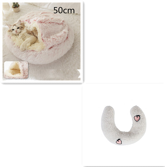 Pet Bed 2 In 1 Round Plush Warm Soft Sleeping House