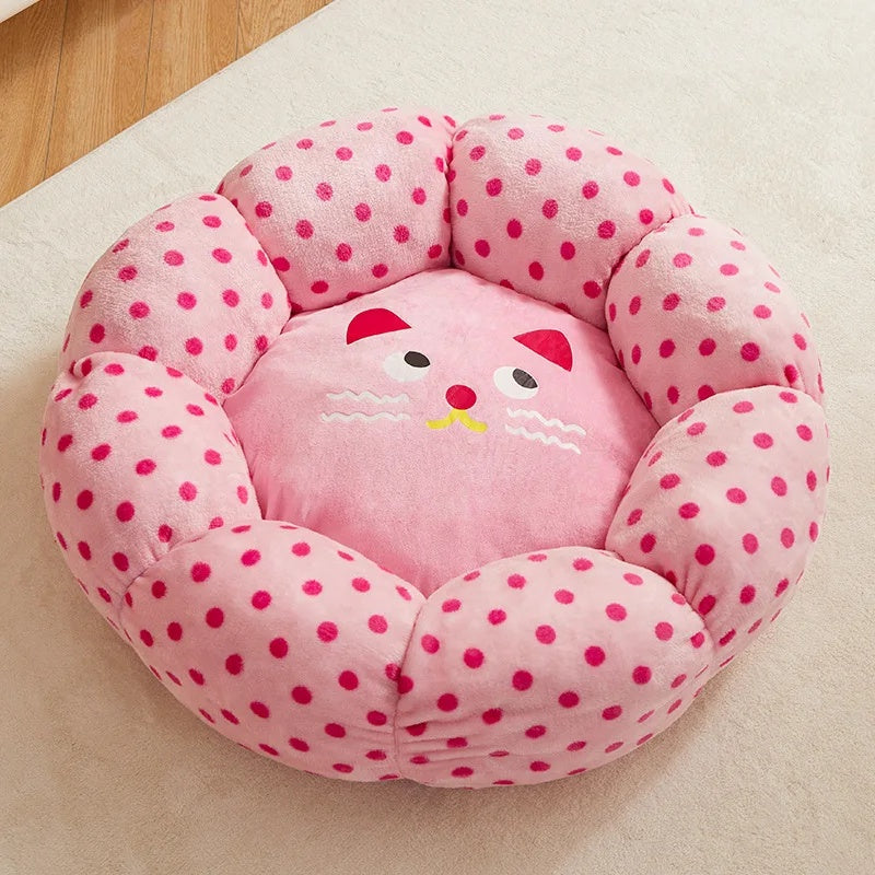 Pet Bed Round Polka Dot Soft Cushion Sleeping Nest