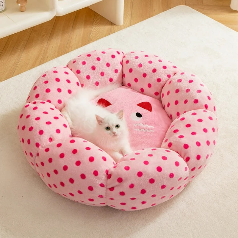 Pet Bed Round Polka Dot Soft Cushion Sleeping Nest