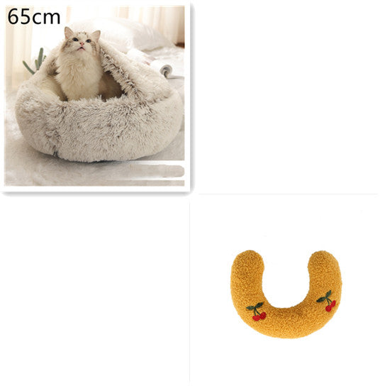 Pet Bed 2 In 1 Round Plush Warm Soft Sleeping House