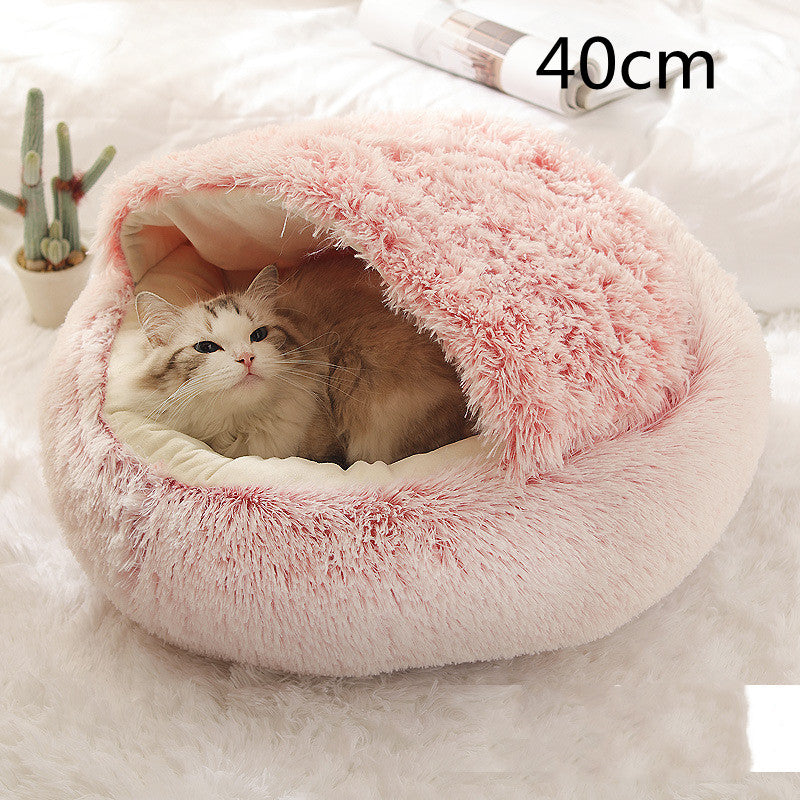 Pet Bed 2 In 1 Round Plush Warm Soft Sleeping House