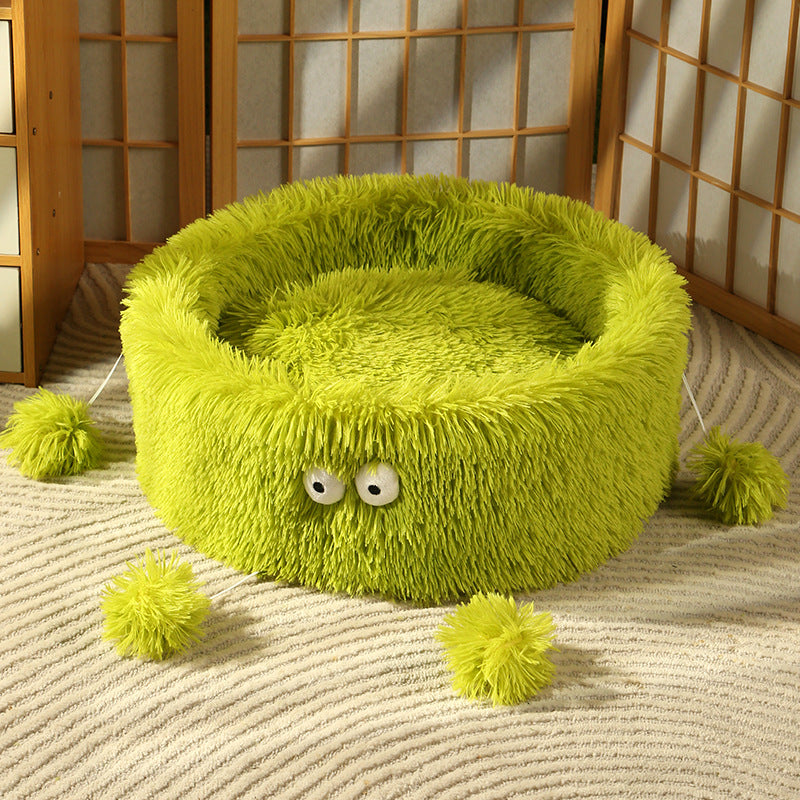 Pet Bed Winter Warm Cute Monster Round Nest House Pad