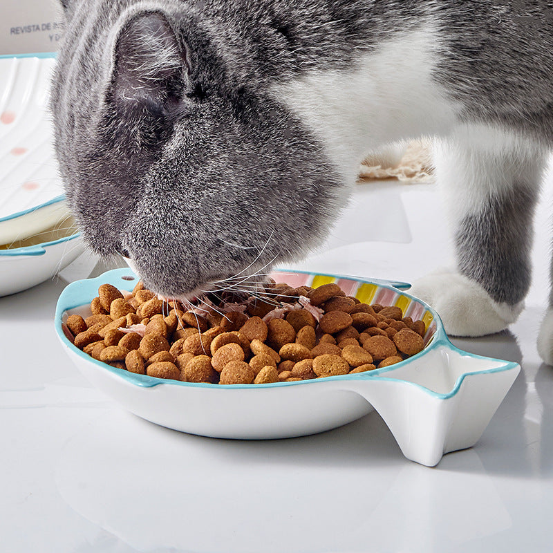 Pet Fish Shaped Ceramic Feeding Food Bowl