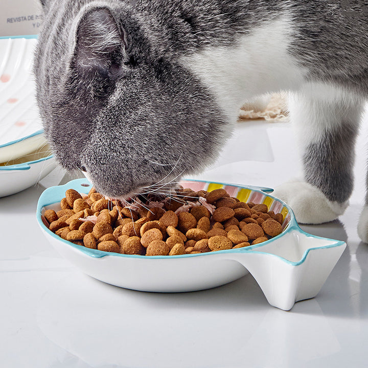 Pet Fish Shaped Ceramic Feeding Food Bowl