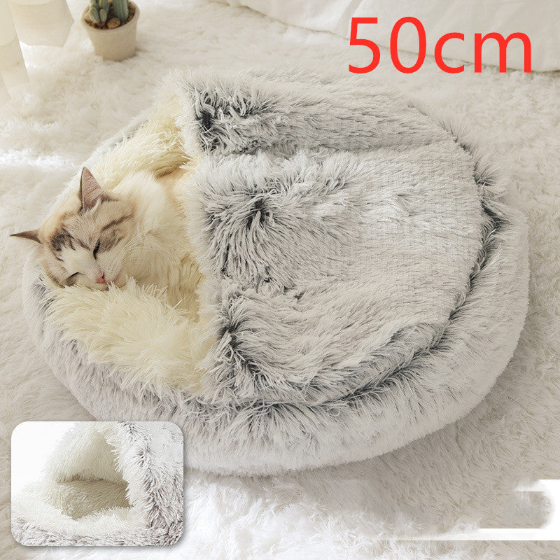 Pet Bed 2 In 1 Round Plush Warm Soft Sleeping House