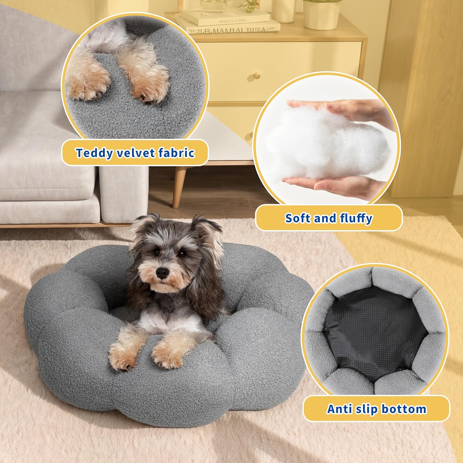 Pet Bed Calming Fluffy Round Donut Plush Washable Cushion