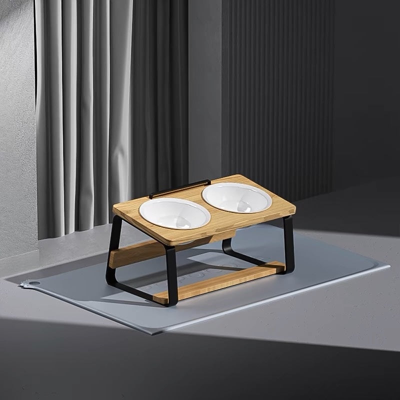 Ceramic Double Bowl Elevated Pet Feeding Stand